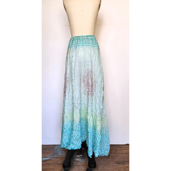 Vintage Silk Skirt Rainbow Colors - Indian Ombre Silk Maxi Skirt W/Sequins XS S - Picture 8 of 10